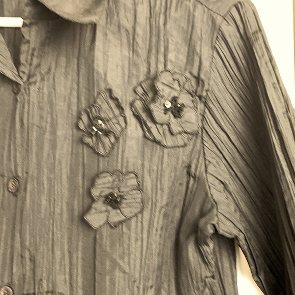 Tango Mango Deep Black, Long Sleeve Party Blouse w Ruffles and Embellishments - Picture 4 of 15